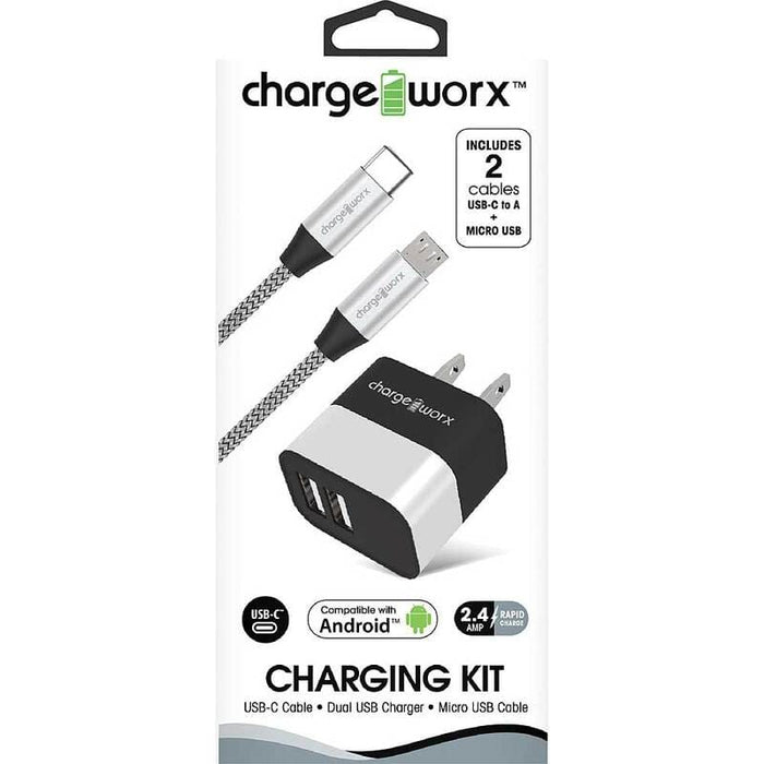 Chargeworx Kit Cargador De Pared Con Doble Entrada Y Cable TIpo C 3Ft - Farmacias Arrocha