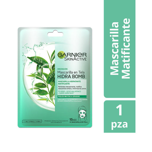 Garnier Skin Active Mascarilla en Tela Hydra Bomb Té Verde - Matificante - Farmacias Arrocha