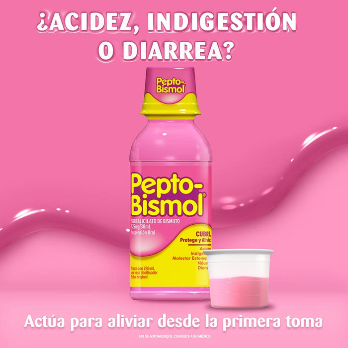 Pepto-Bismol Suspensión Sabor Original 236 Ml - Alivio Para El Malestar Estomacal - Farmacias Arrocha