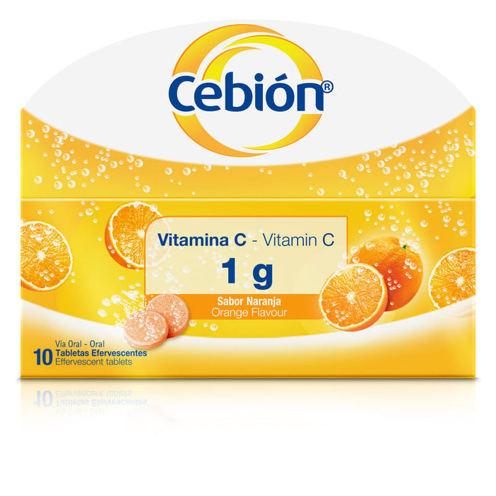 Cebión 1G Tabletas Efervescentes De Vitamina C Sabor Naranja Con 10 Unidades. - Farmacias Arrocha