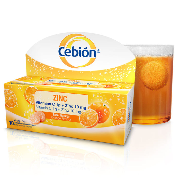 Cebión Zinc Tabletas Efervescentes de Vitamina C + Zinc con 10 unidades - Farmacias Arrocha