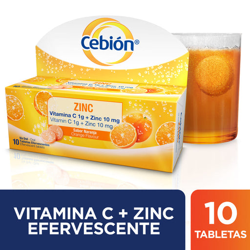 Cebión Zinc Tabletas Efervescentes de Vitamina C + Zinc con 10 unidades - Farmacias Arrocha