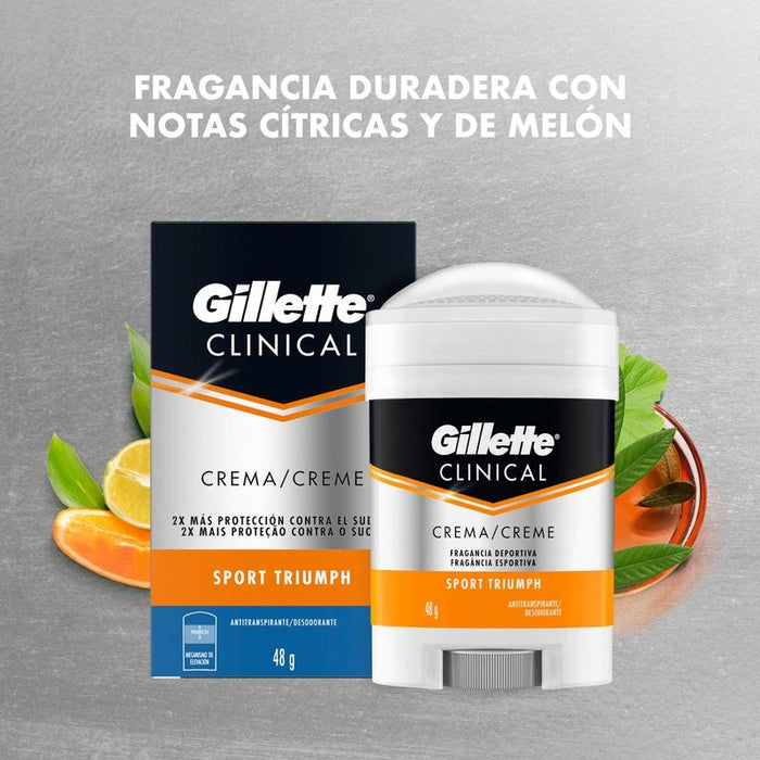 Gillette Clinical Crema Antitranspirante / Desodorante Sport Triumph 48 g