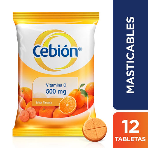 Cebión Tabletas Masticables De Vitamina C Sabor A Naranja 12 Unidades (Caja) - Farmacias Arrocha