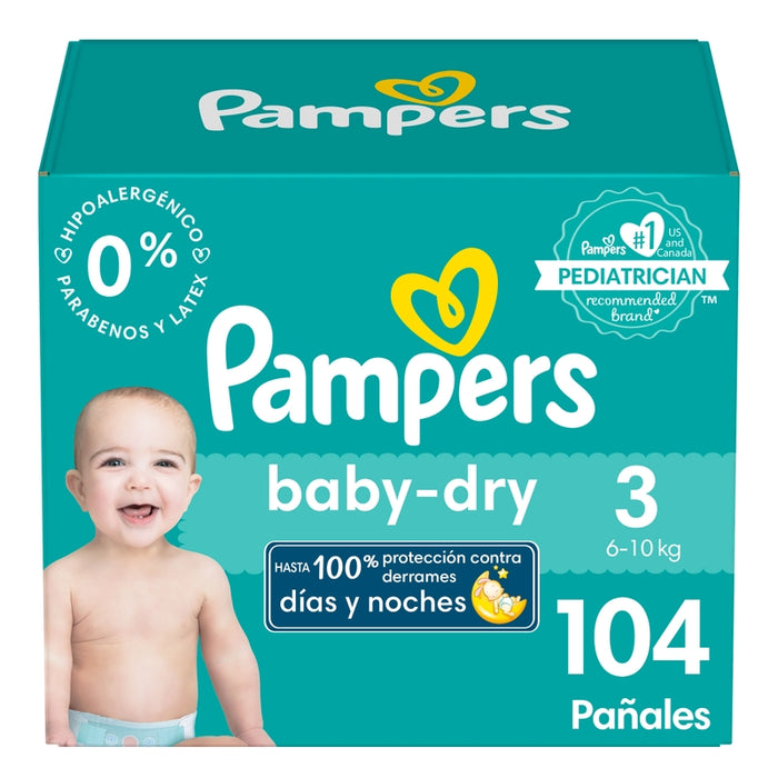 Pañales Pampers Baby Dry Talla 3, 104 unidades