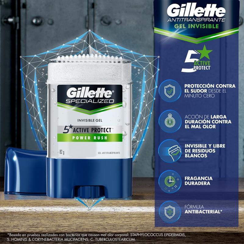 Gel Invisible Antitranspirante Gillette Specialized Power Rush 82 g - Farmacias Arrocha