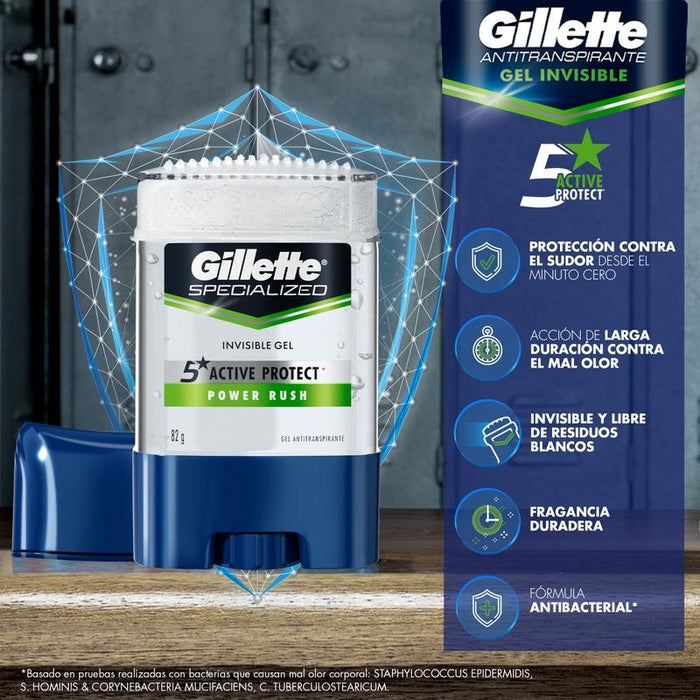 Gel Invisible Antitranspirante Gillette Specialized Power Rush 82 g