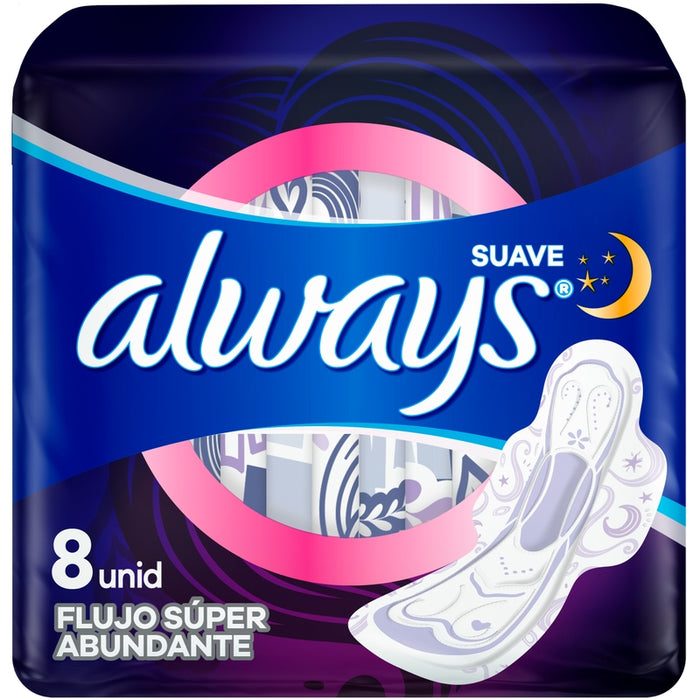 Toallas Femeninas, Always Suave Nocturna 8 Unidades