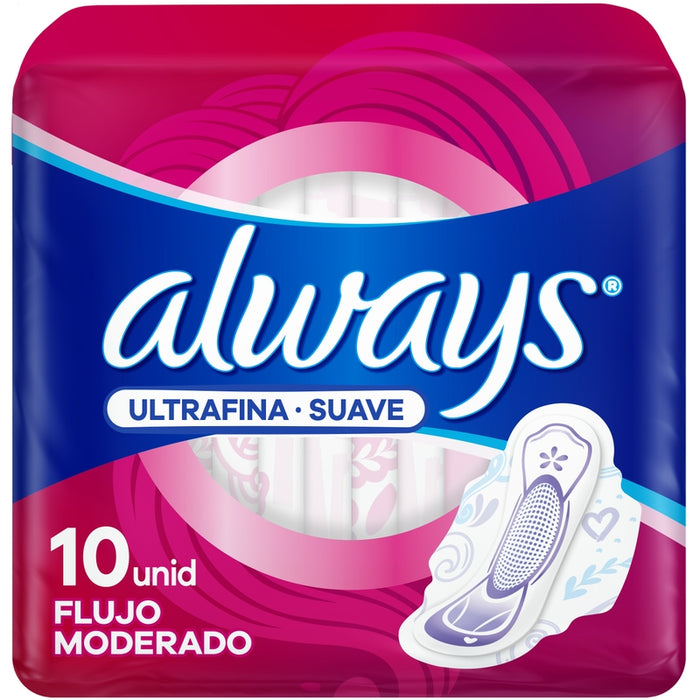 Toallas Femeninas, Always Ultrafina Día Suave 10 Unidades