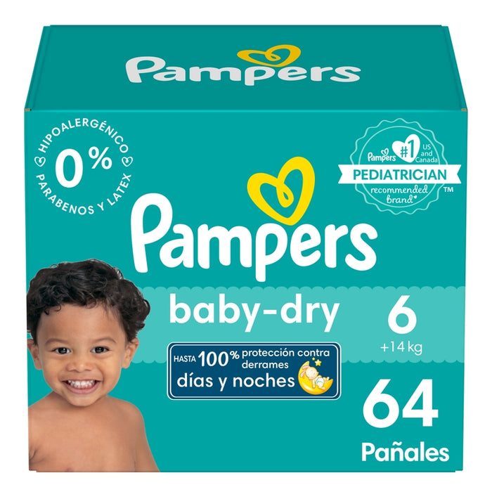 Pañales Pampers Baby Dry Talla 6, 64 unidades