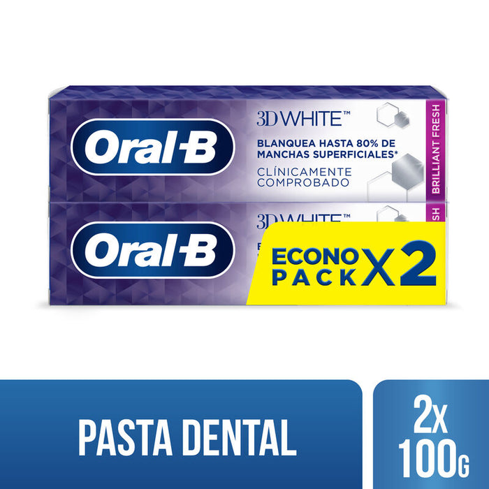 Pasta dental Anticaries con Flúor Oral-B 3d White Brilliant Fresh 75 ml (100 g) 2 Unidades