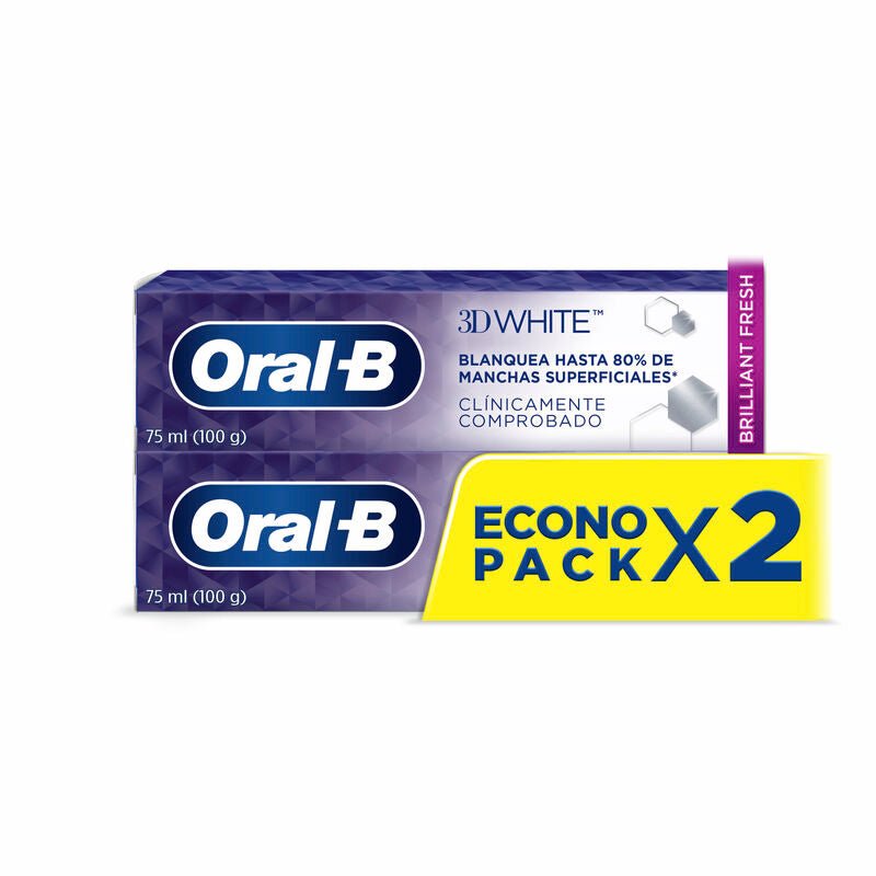 Pasta dental Anticaries con Flúor Oral - B 3d White Brilliant Fresh 75 ml (100 g) 2 Unidades - Farmacias Arrocha
