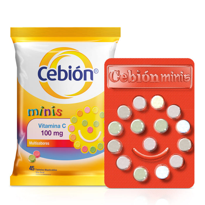 Cebión 100mg Minis Tabletas Masticables De Vitamina C 45U - Farmacias Arrocha
