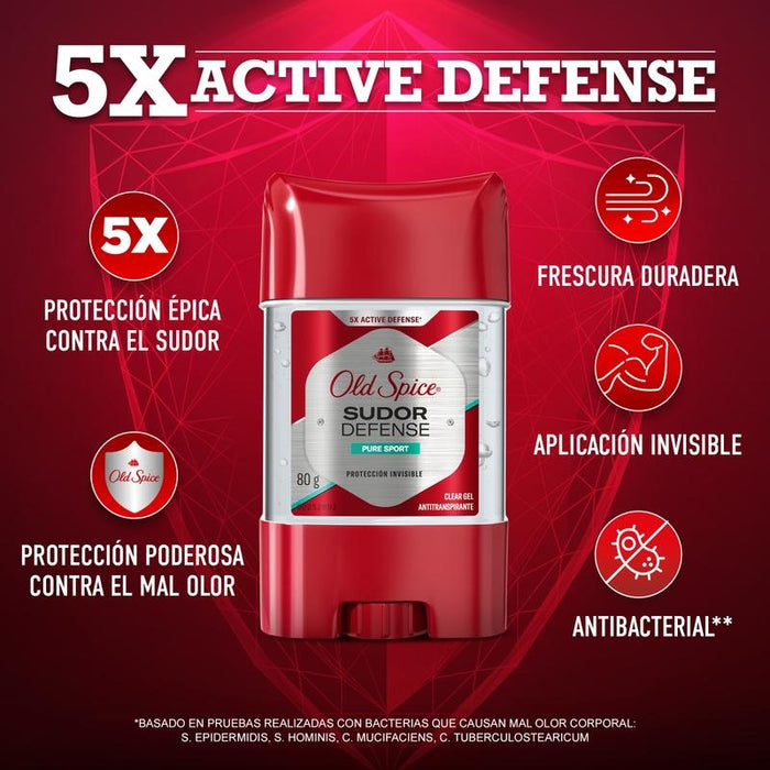 Gel Antitranspirante Old Spice Sudor Defense Pure Sport 80 g