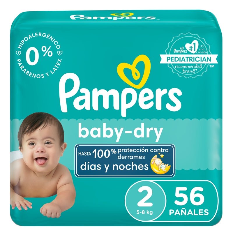 Pañales Pampers Baby Dry Talla 2, 56 unidades - Farmacias Arrocha