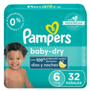 Pañales Pampers Baby Dry Talla 6, 32 unidades - Farmacias Arrocha