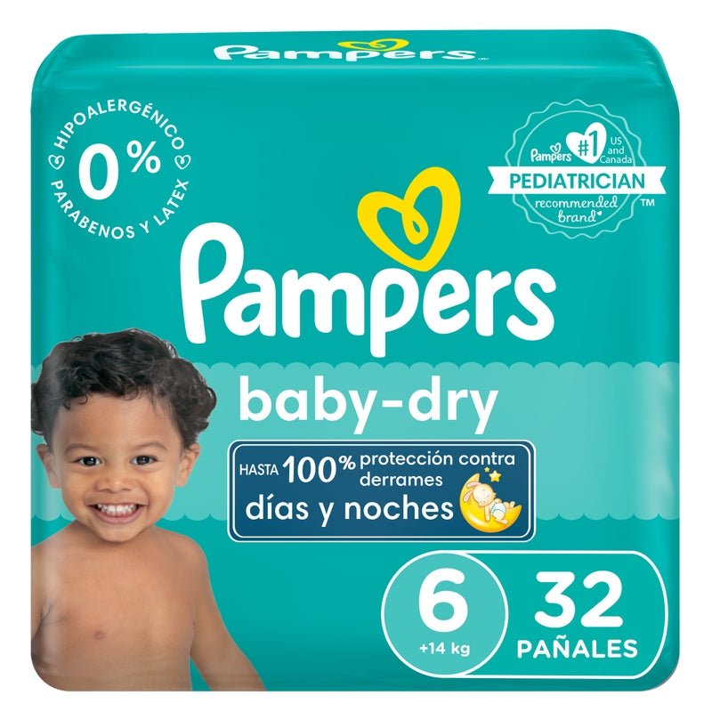 Pañales Pampers Baby Dry Talla 6, 32 unidades - Farmacias Arrocha