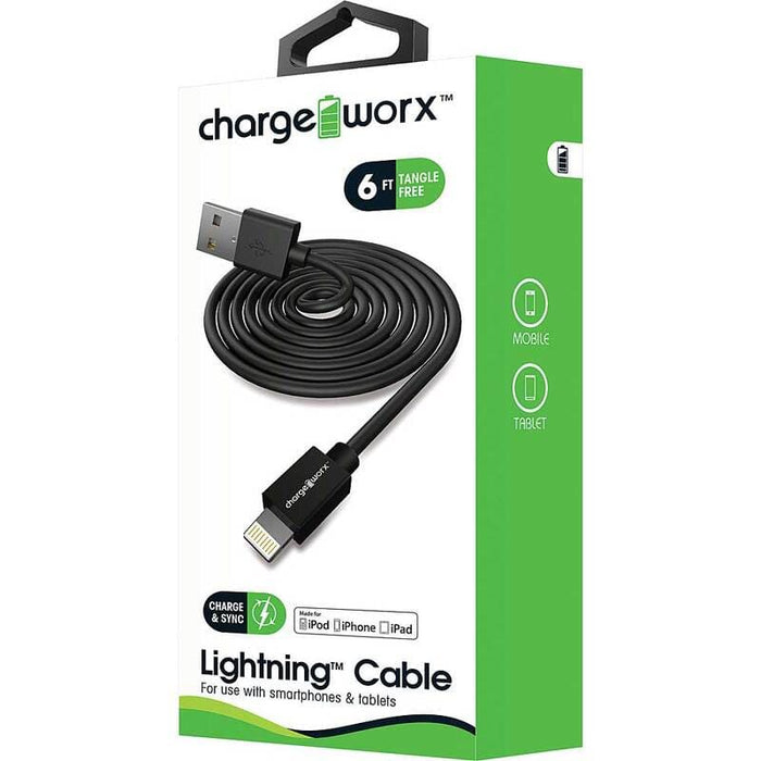 Chargeworx Cable Lightning 6Ft Negro - Farmacias Arrocha