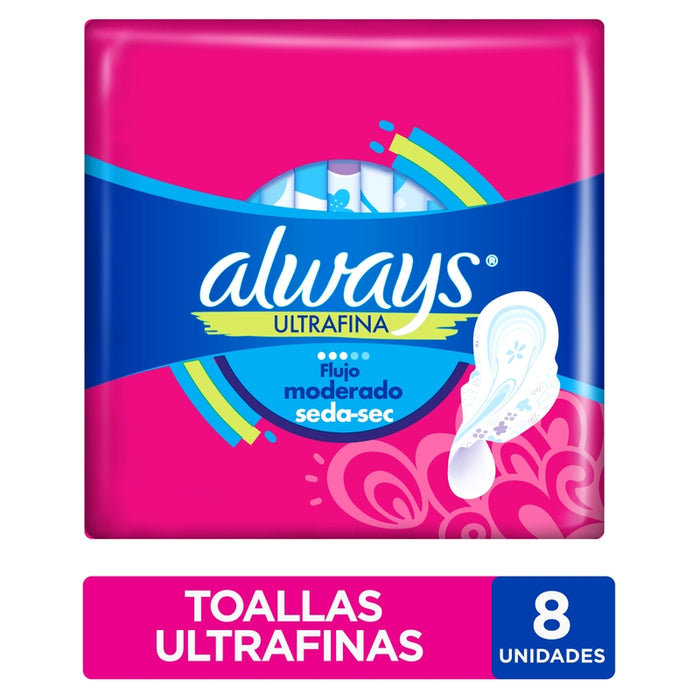 Toallas Higiénicas Always Ultrafina Flujo Moderado Seda-sec 8 Unidades