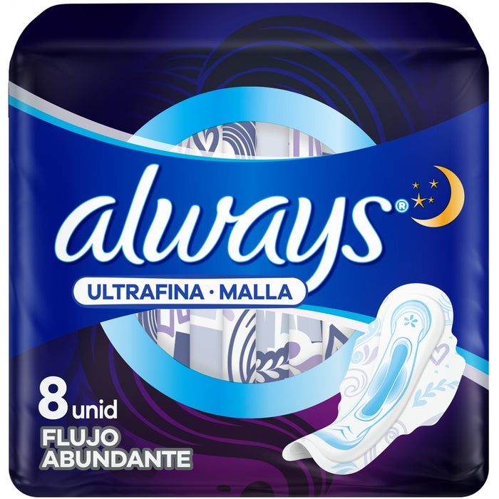 Toallas Femeninas, Always Ultrafina Nocturna Malla 8 Unidades