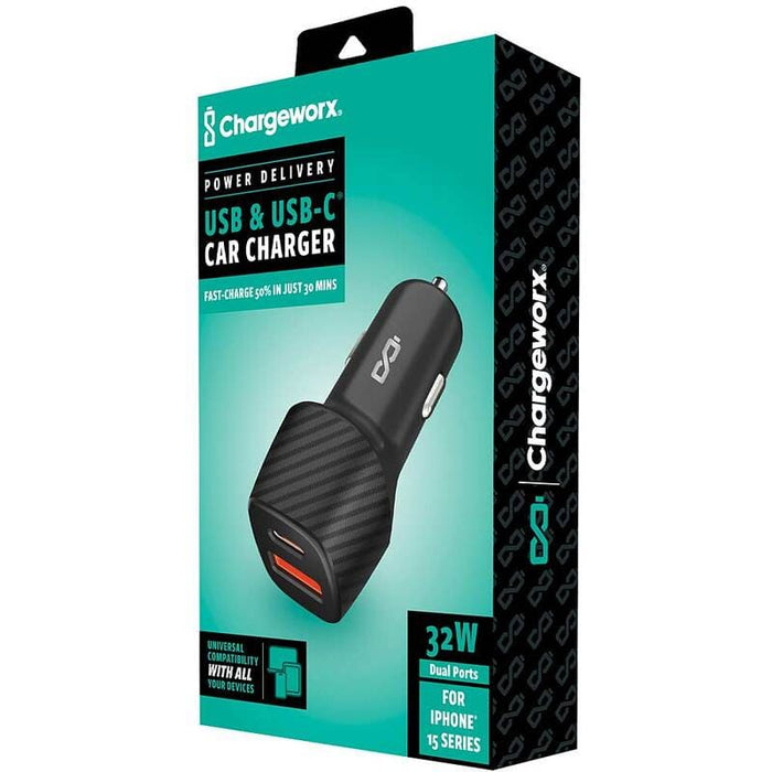 Chargeworx Adaptador Para Auto Doble Entrada USB A y USB C 32W - Farmacias Arrocha