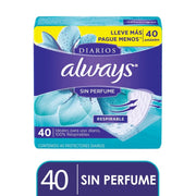 Protectores Diarios Always Sin Perfume 40 Unidades - Farmacias Arrocha