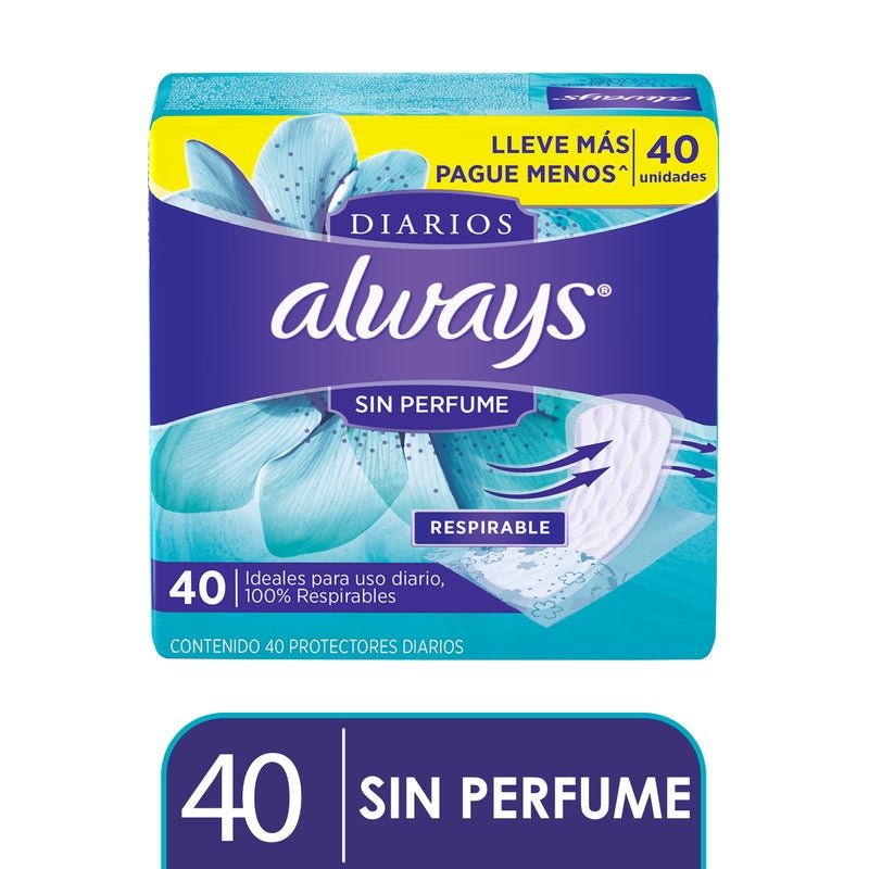 Protectores Diarios Always Sin Perfume 40 Unidades - Farmacias Arrocha
