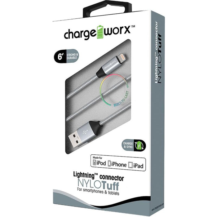 Chargeworx Cable Lightning 6Ft Gris Nylo Tuff - Farmacias Arrocha