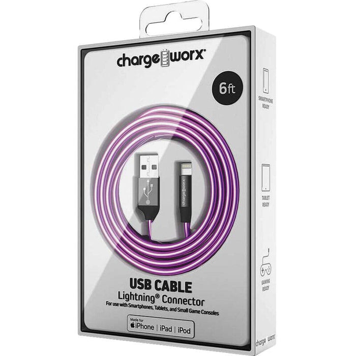 Chargeworx Cable Lightning Morado 6Ft - Farmacias Arrocha