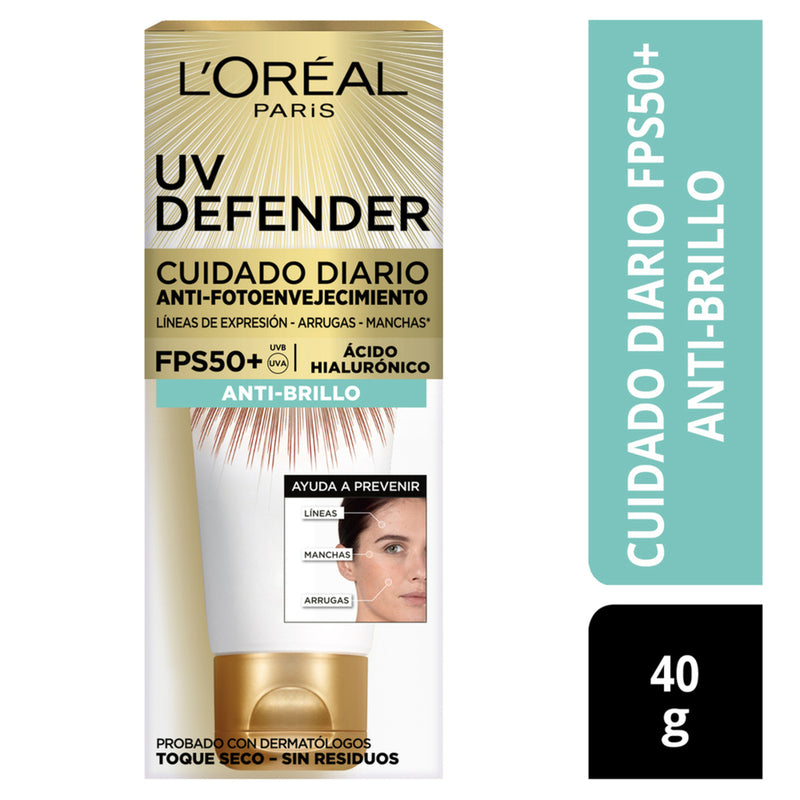 Crema L'Oréal París Uv Defender Anti-Brillo Sin Color Fps50 40Ml - Farmacias Arrocha