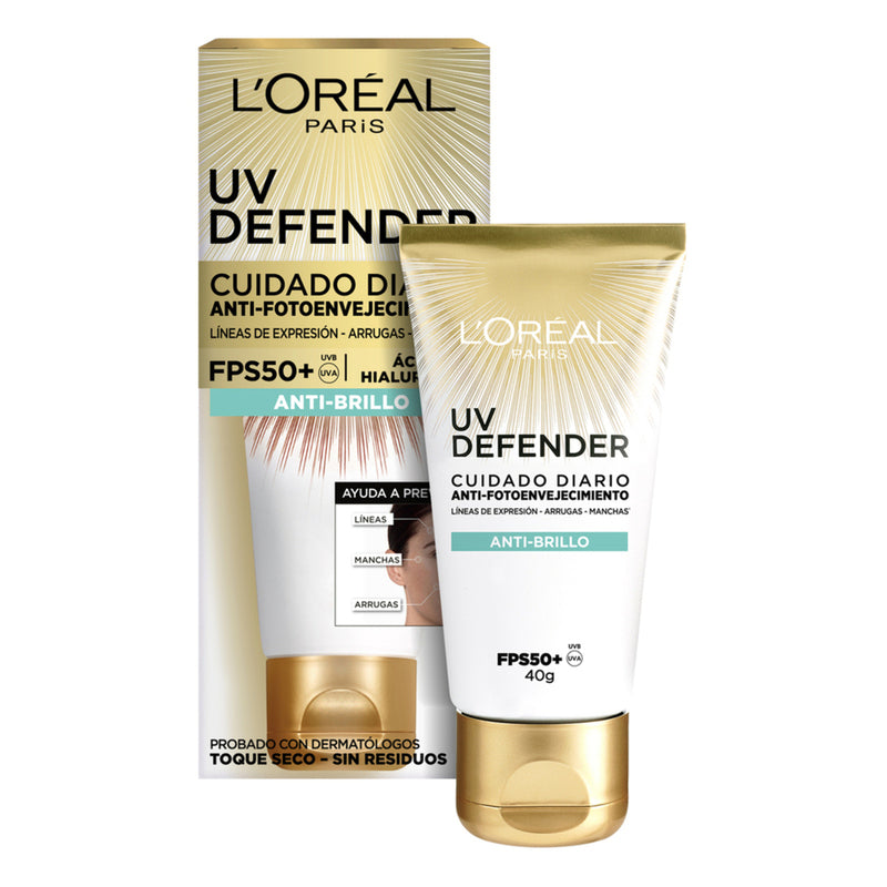 Crema L'Oréal París Uv Defender Anti-Brillo Sin Color Fps50 40Ml - Farmacias Arrocha
