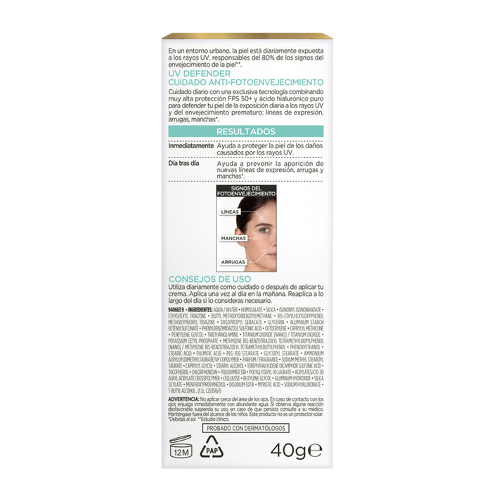 Crema L'Oréal París Uv Defender Anti-Brillo Sin Color Fps50 40Ml - Farmacias Arrocha