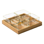 Juego De 4 Recipientes De Vidrio Con base De Madera - Farmacias Arrocha