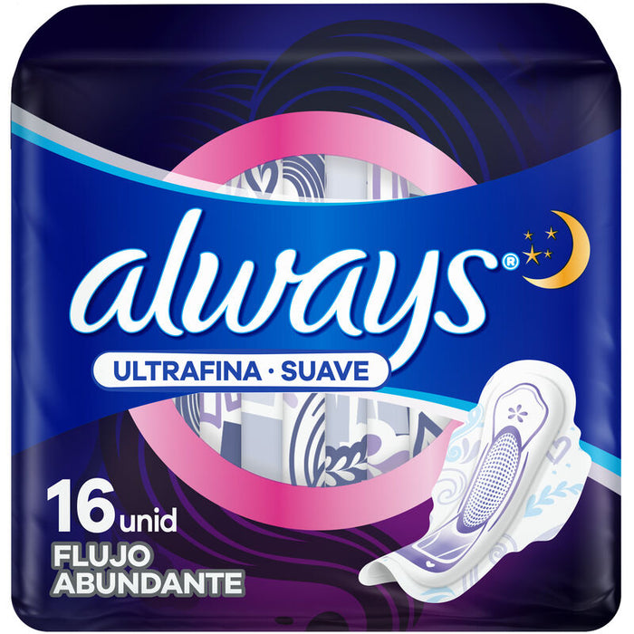 Toallas Femeninas, Always Ultrafina Nocturna Suave 16 Unidades