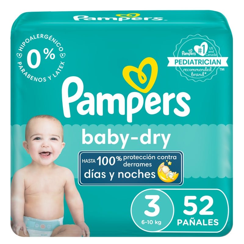 Pañales Pampers Baby Dry Talla 3, 52 unidades - Farmacias Arrocha