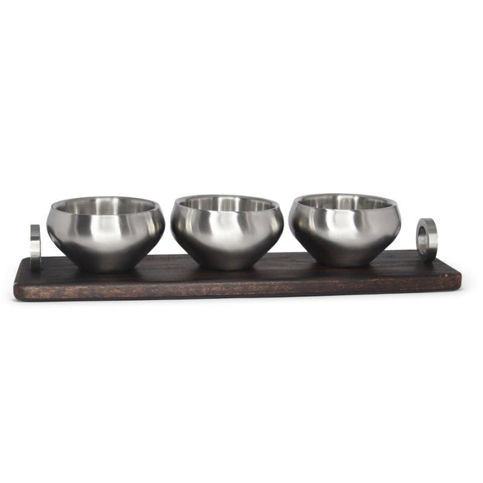 Set De 3 Recipientes De Acero Inox. Con Bandeja De Madera - Farmacias Arrocha