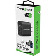 Chargeworx Cargador De Pared Con Entrada USB y Tipo C Negro 3.4A - Farmacias Arrocha