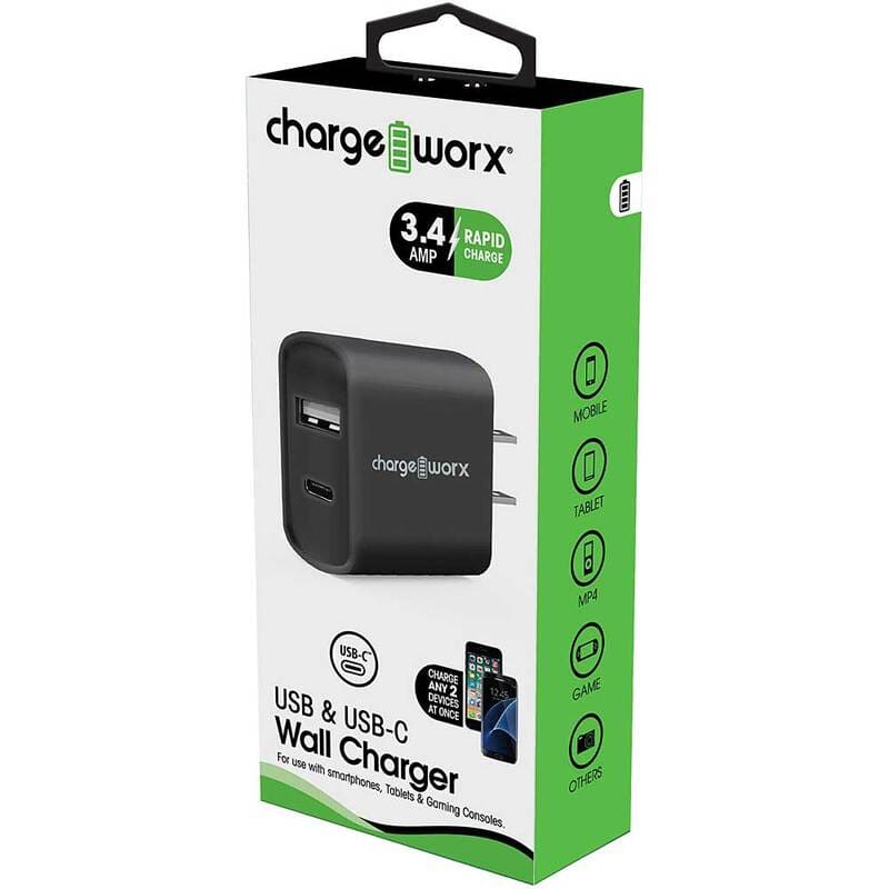 Chargeworx Cargador De Pared Con Entrada USB y Tipo C Negro 3.4A - Farmacias Arrocha