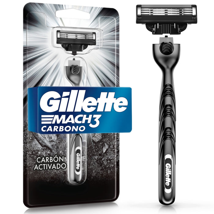 Máquina de afeitar Gillette Mach3 Carbono con Carbón Activado y 3 hojas, 1 ud