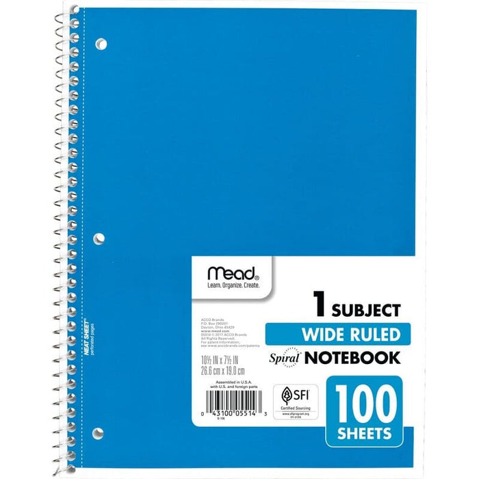 Mead Spiral Bound Notebook, Wide Ruled - 100 Sheets - Farmacias Arrocha