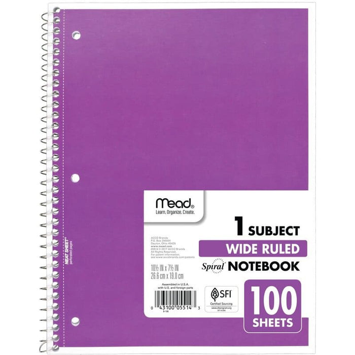 Mead Spiral Bound Notebook, Wide Ruled - 100 Sheets - Farmacias Arrocha