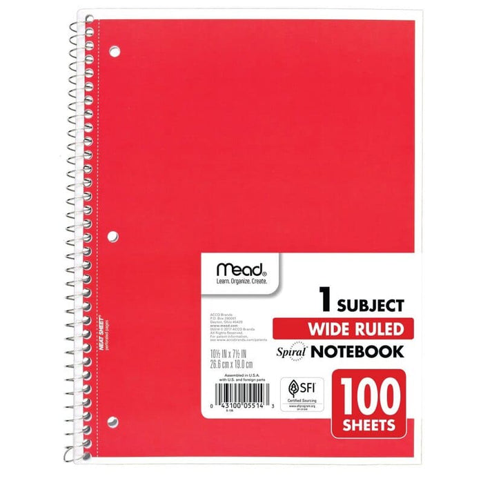 Mead Spiral Bound Notebook, Wide Ruled - 100 Sheets - Farmacias Arrocha