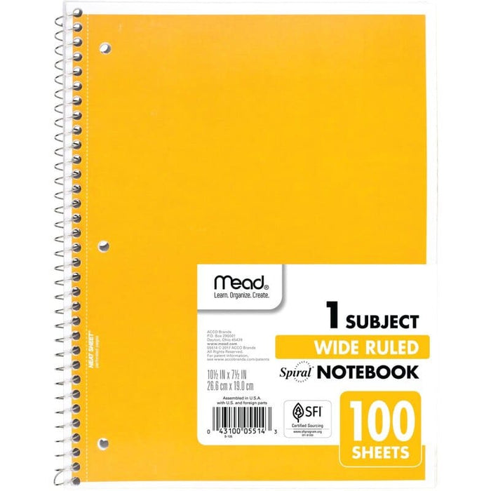 Mead Spiral Bound Notebook, Wide Ruled - 100 Sheets - Farmacias Arrocha