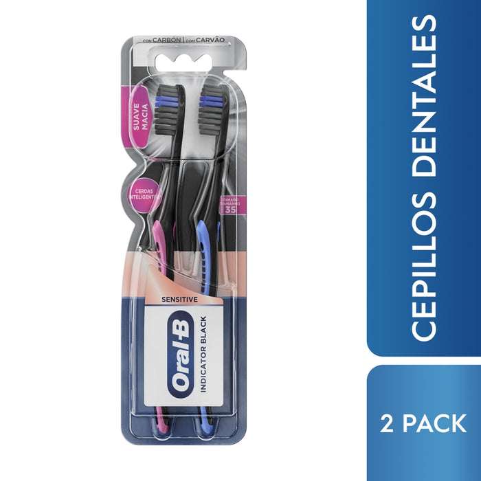 Cepillo de dientes suave Oral-B Indicator Black Charcoal 2 Unidades