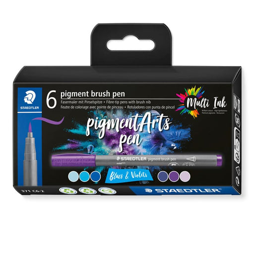 Staedtler Pigment Brush Pen Blues Violets 6Pc - Farmacias Arrocha