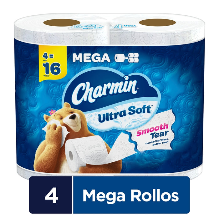 Papel Higiénico Charmin Ultra Soft 4 Rollos Grandes, 224 Hojas Por Rollo