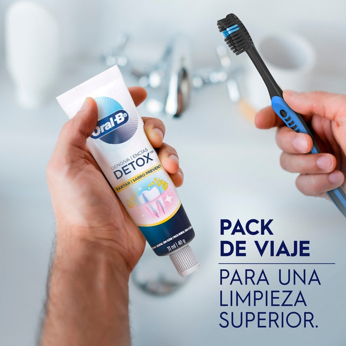 Pasta de dientes Oral-B Pack detox Sarro Prevent 31 ml + Cepillo de dientes Indicator Negro