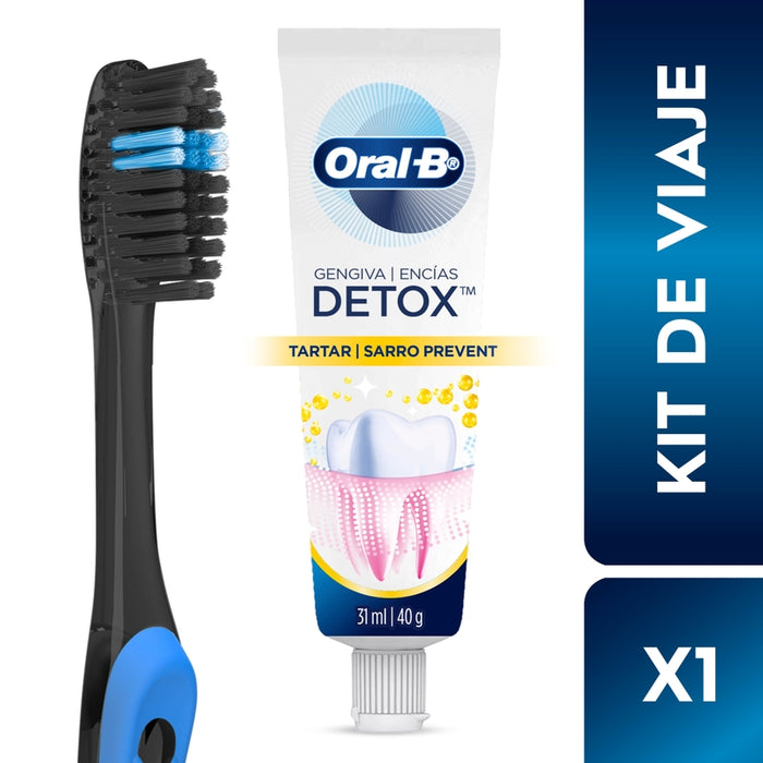 Pasta de dientes Oral-B Pack detox Sarro Prevent 31 ml + Cepillo de dientes Indicator Negro