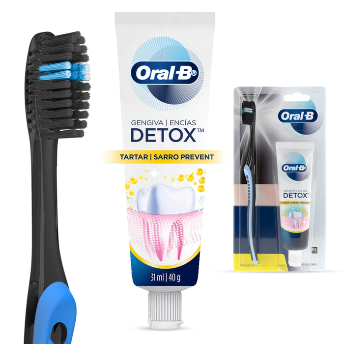 Pasta de dientes Oral-B Pack detox Sarro Prevent 31 ml + Cepillo de dientes Indicator Negro