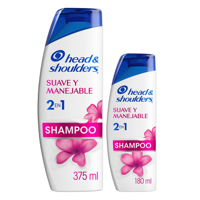 Shampoo Control Caspa Head & Shoulders Suave Y Manejable 2 En 1 375 ml + 180 ml Pack 2 Unidades